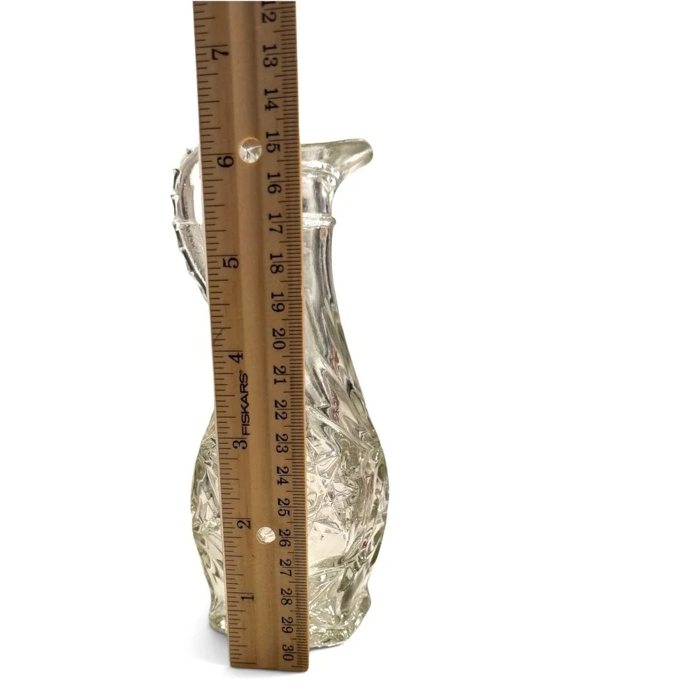 Vintage Clear Pressed Glass Starburst Diamond Cruet Bottle with Handle 6.25
